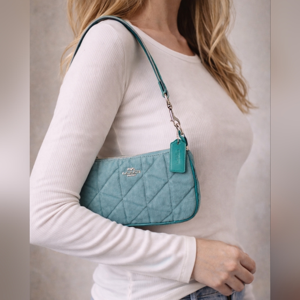 Coach Quilted Denim Shoulder Bag - Baquette Style - Green - NWT - Picture 4 of 8